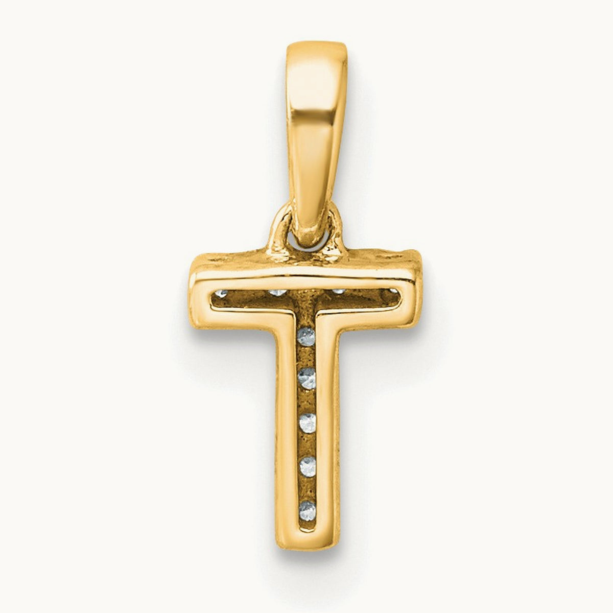 Diamond Initial with Bail Pendant — 14K Yellow Gold, T