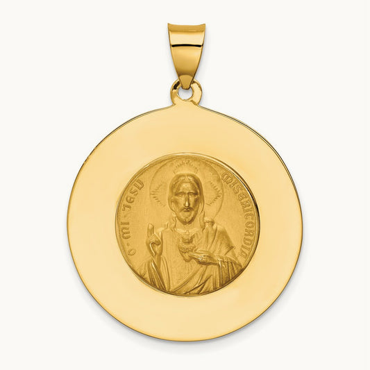Queen of the Holy Scapular Reversible Medal Hollow Pendant, 14K