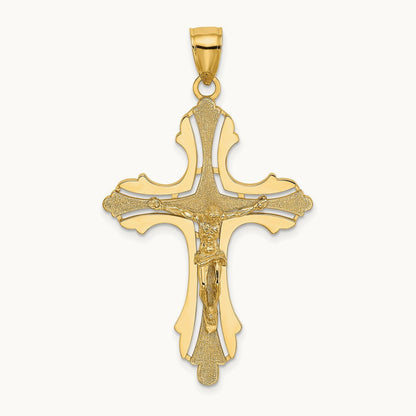 Textured Cut-Out Crucifix W/Budded Tips Charm, 14K