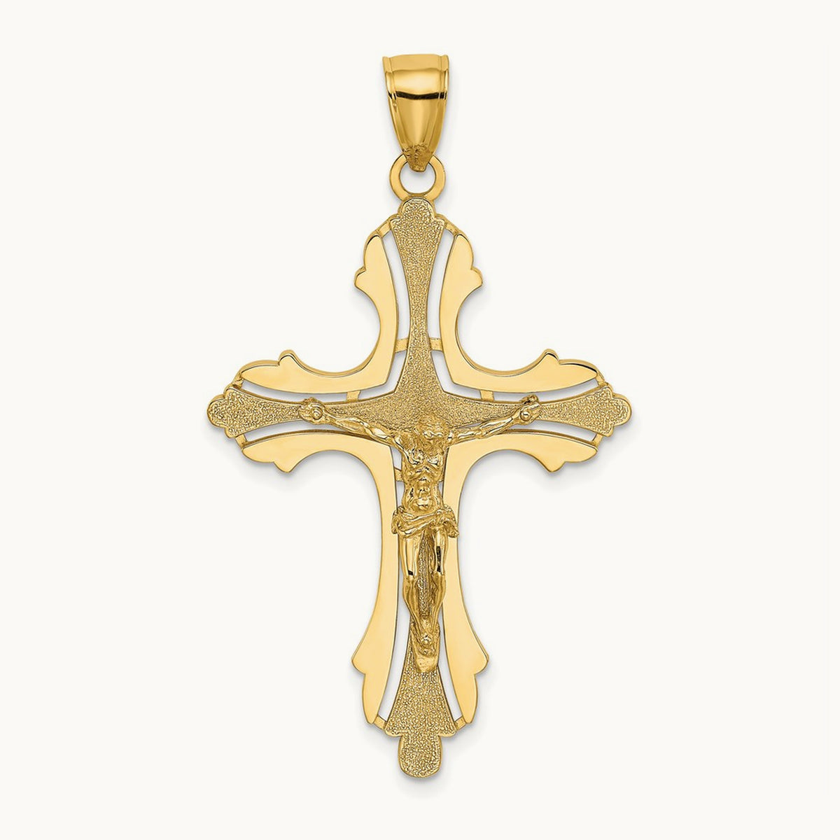 Textured Cut-Out Crucifix W/Budded Tips Charm, 14K