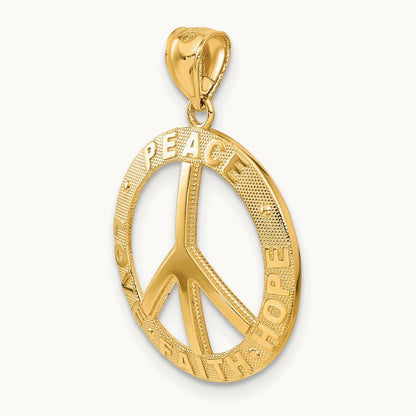 PEACE LOVE FAITH HOPE Peace Sign Pendant, 14K