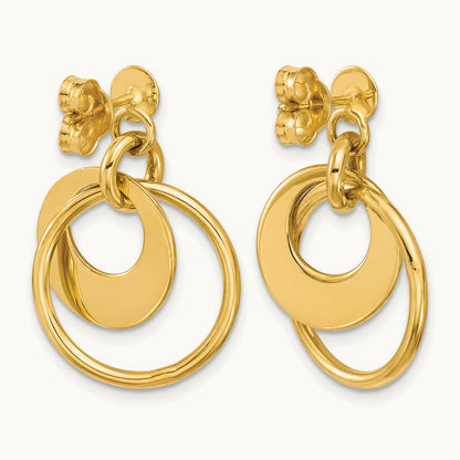 Polished Fancy Double Circle Post Dangle Earrings, 14K — Leslie's