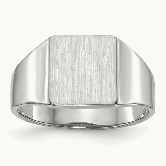 8.5x9. Open Back Signet Ring, 5mm, 14K White Gold