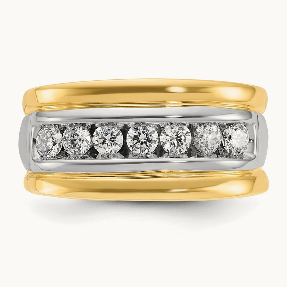 14ktt IBGoodman Men's Polished & Grooved 7-Stone Diamond Ring