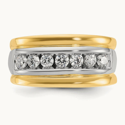 14ktt IBGoodman Men's Polished & Grooved 7-Stone Diamond Ring