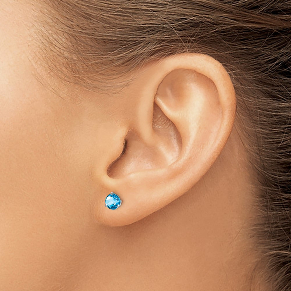 Round Blue Topaz Earrings — 5.4mm