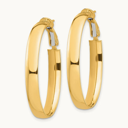 High Polished Oval Omega Back Hoop Earrings — 14K Yellow Gold