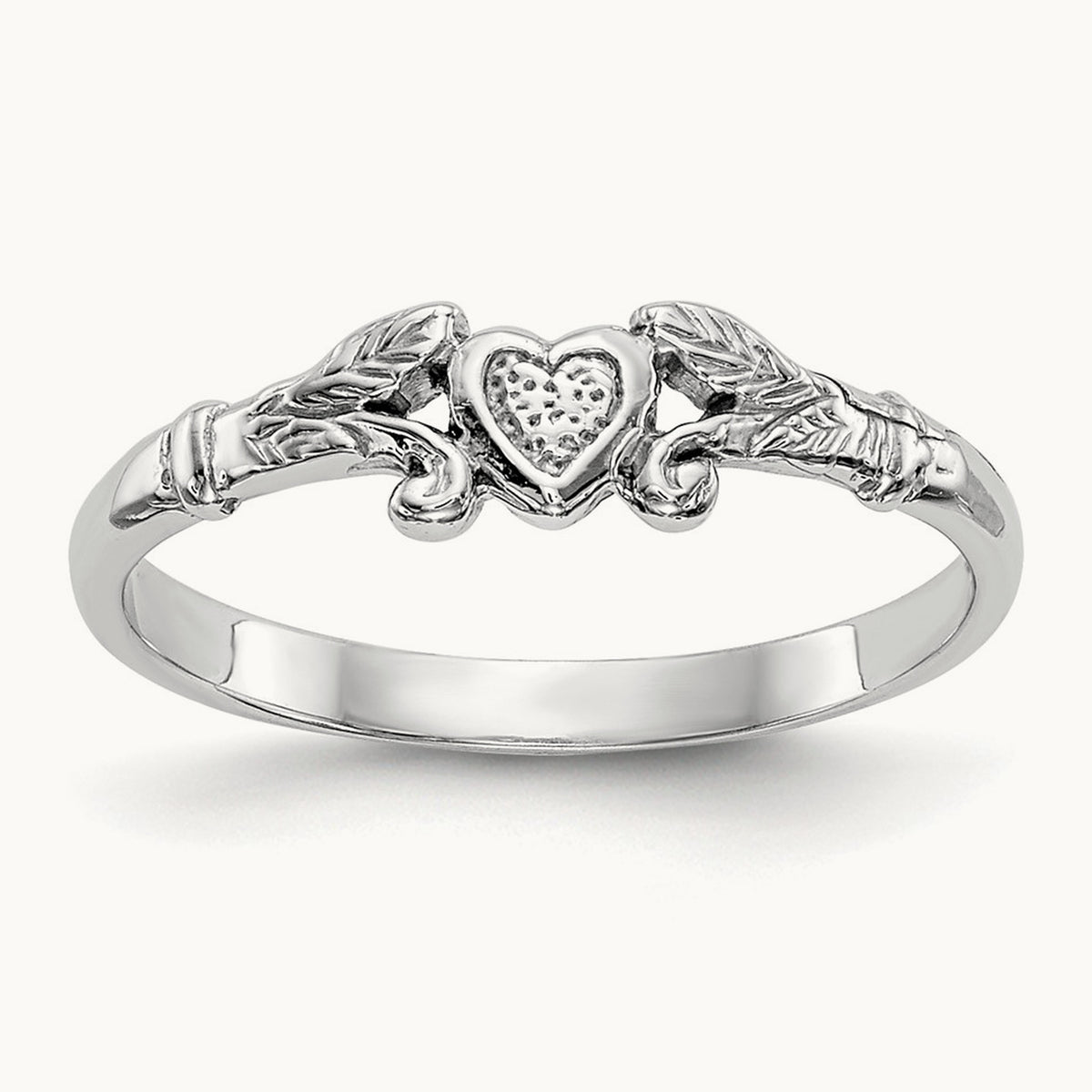 Textured Mini Heart Baby Ring — 14K White Gold, 1