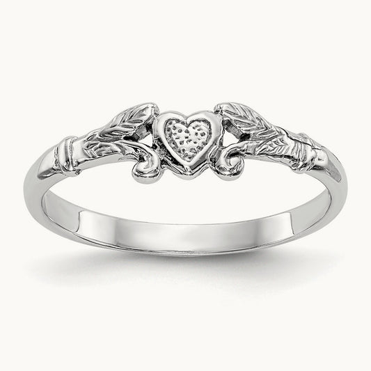 Textured Mini Heart Baby Ring — 14K White Gold, 1