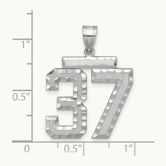 Large Brushed Diamond-cut Number 37 Charm, 14K White Gold