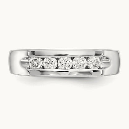 5-Stone Diamond Channel Band, 14K White Gold