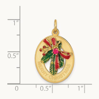 Enameled Mistletoe with Synthetic Stone Charm, 14K