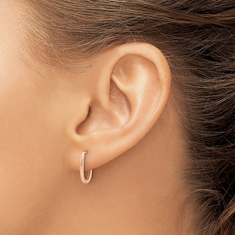 Polished Oval Hinged Hoop Earrings — 14K Rose Gold, 9.25mm
