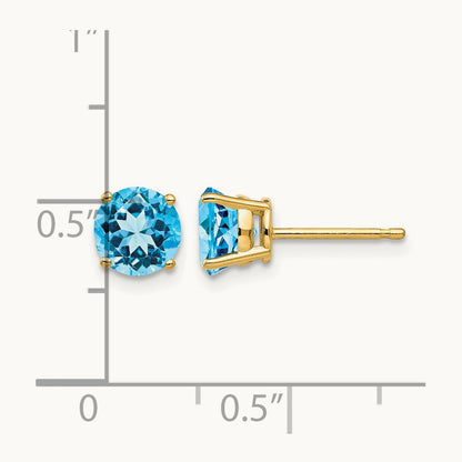 Blue Topaz Earrings, 6mm, 14K