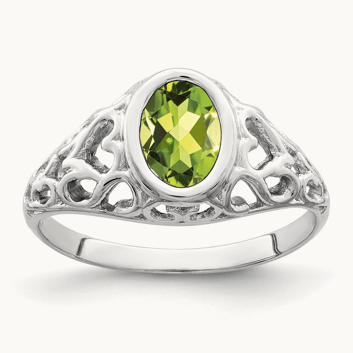 7x5mm Oval Peridot ring, 14K White Gold