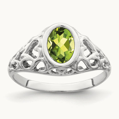 7x5mm Oval Peridot ring, 14K White Gold
