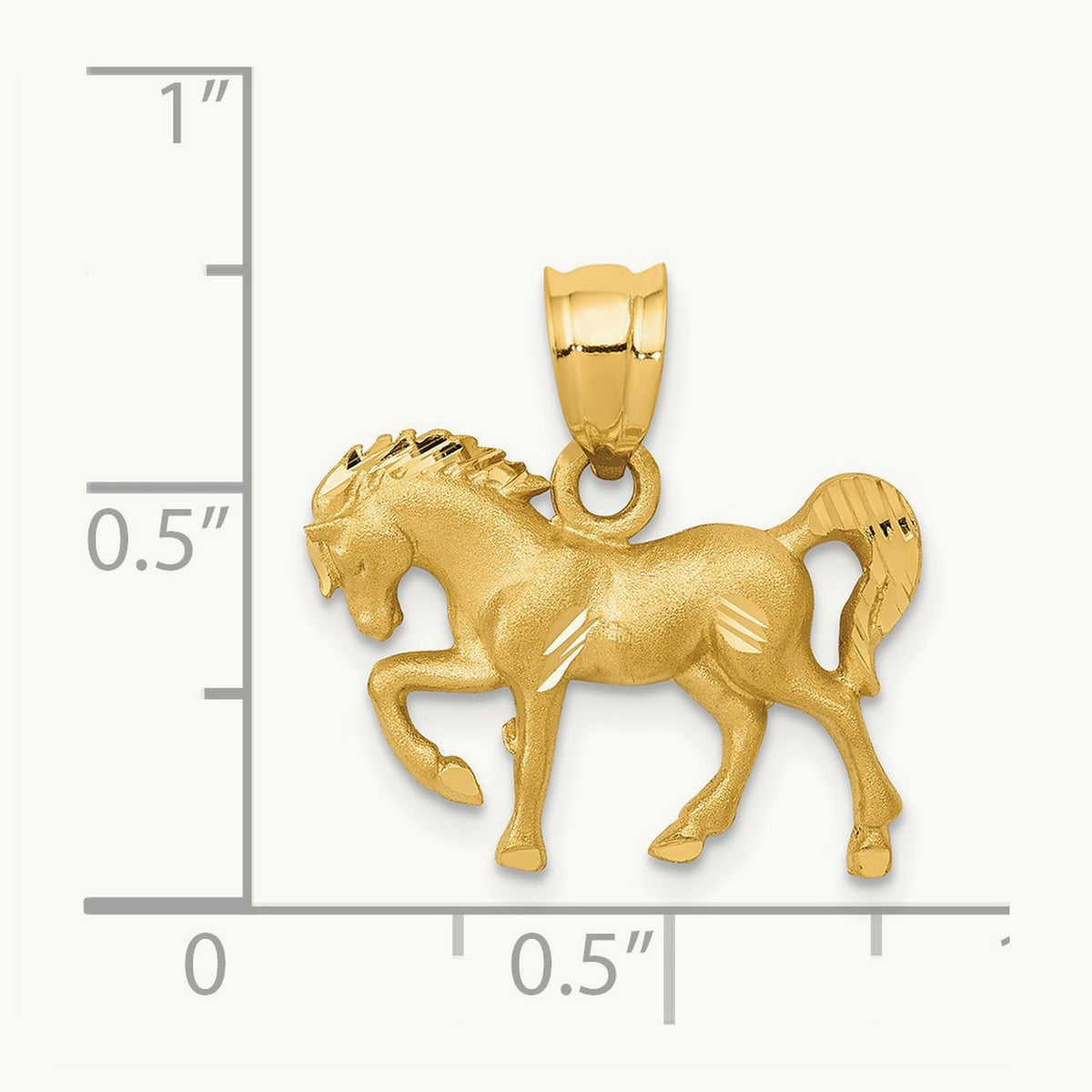 Satin Diamond-cut Horse Pendant, 14K