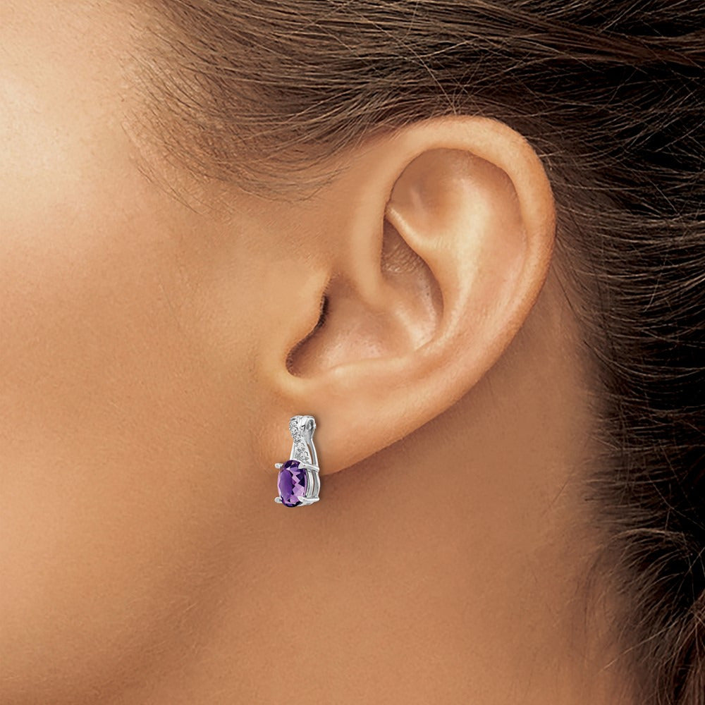 Amethyst and Diamond Earrings — 14K White Gold