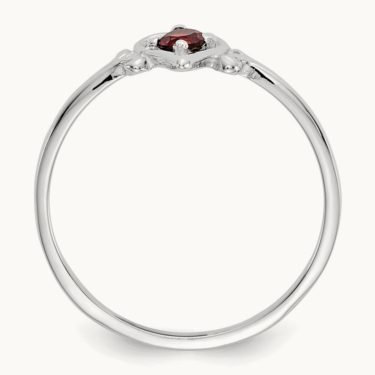 Garnet Birthstone Heart Ring — 14K White Gold, 7