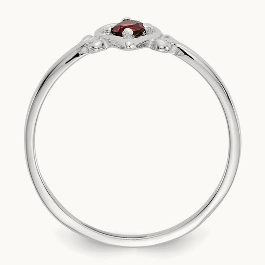 Garnet Birthstone Heart Ring — 14K White Gold, 7