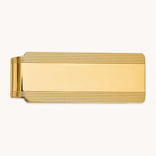 Men's Grooved Polished Money Clip, 14K