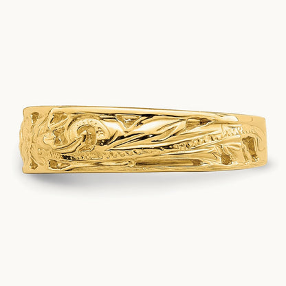 Adjustable Flower w/ Leaf Trim Toe Ring, 14K