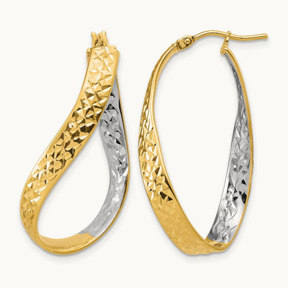 w/Rhodium Polished/Diamond-cut Twist In and Out Hoop Earrings, 14K — Leslie's