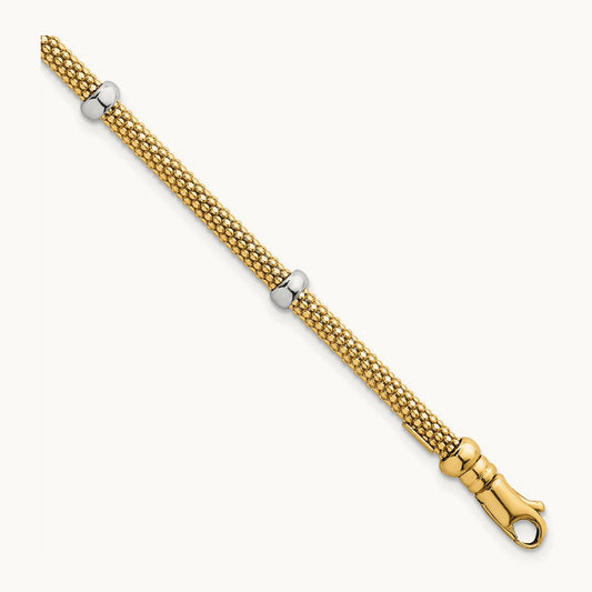 Polished Fancy Mesh With Bead Bracelet, 14K Two-tone