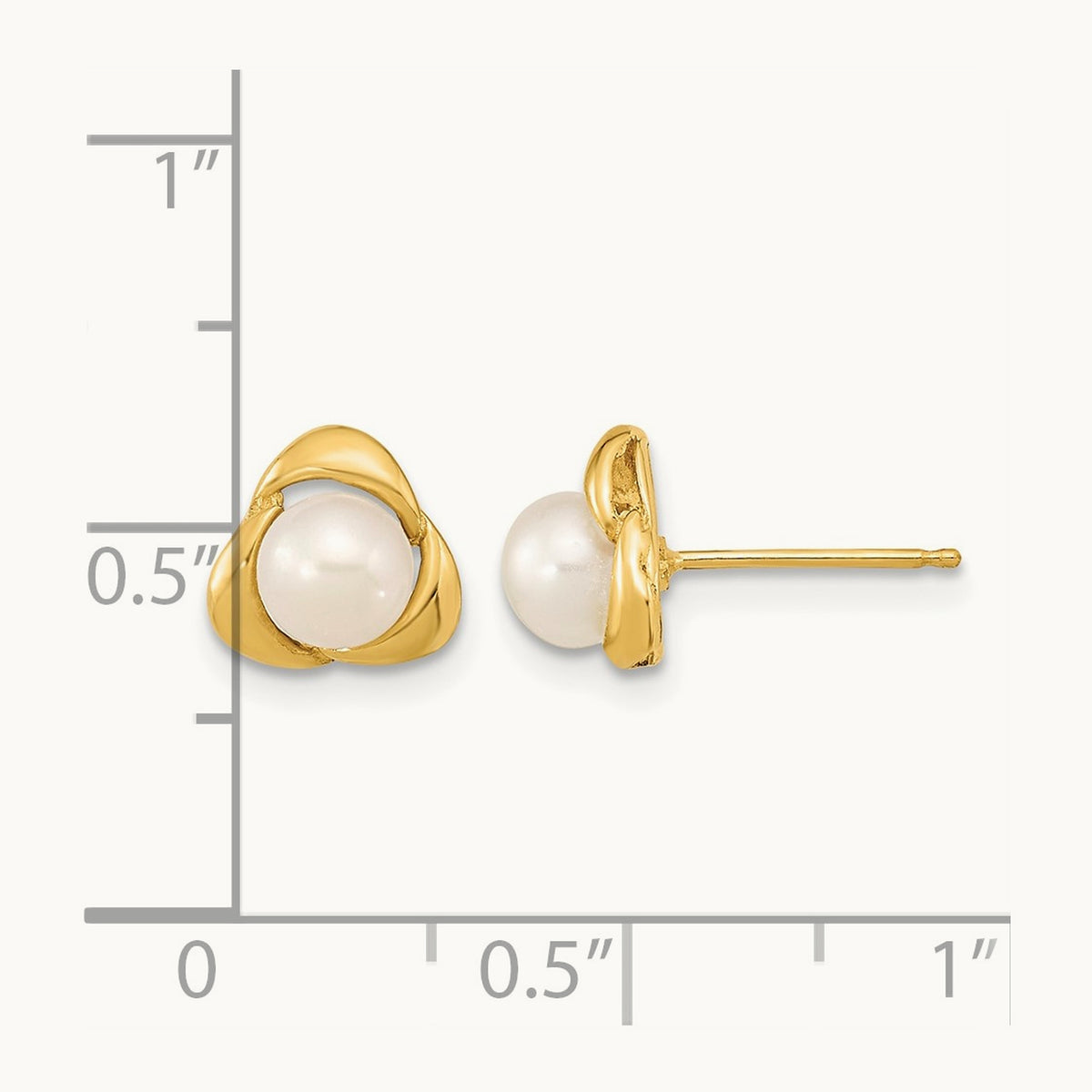 5- White Button Freshwater Cultured Pearl Post Earrings, 14K