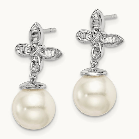FWC Pearl and Diamond Butterfly Post Earrings, 14K White