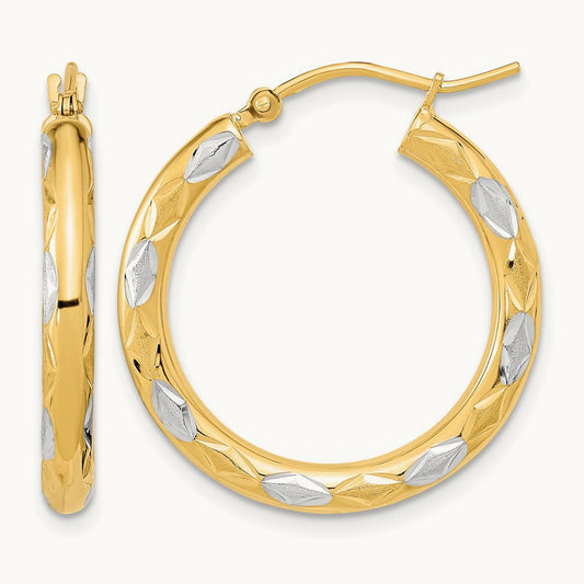 Polished Satin and Diamond-cut Hoop Earrings — 26.5mm