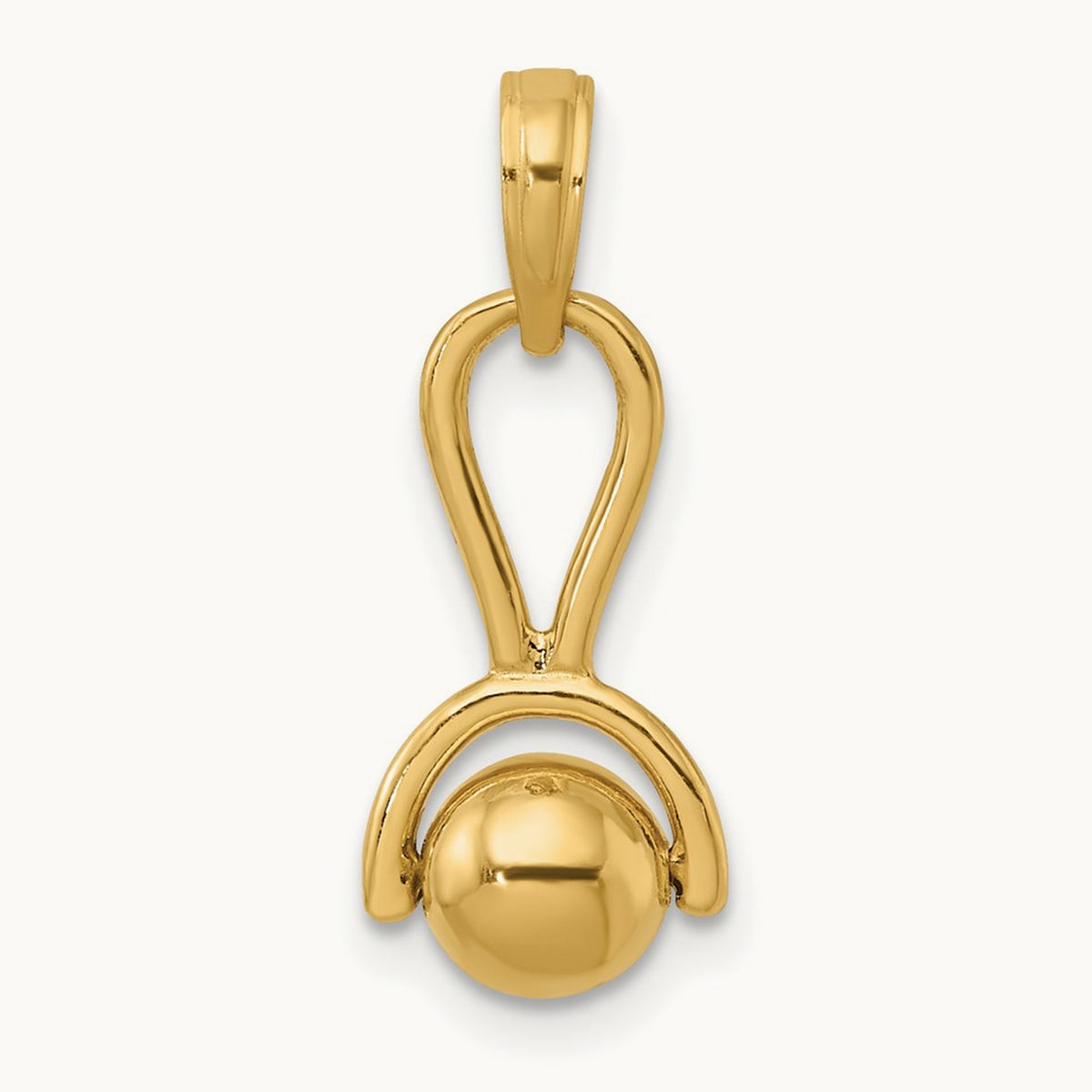 3-D Baby Rattle with Moveable Ball Charm, 14K