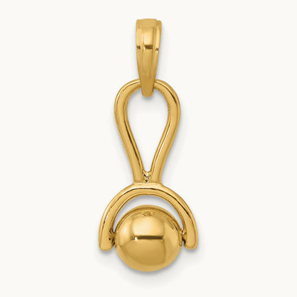 3-D Baby Rattle with Moveable Ball Charm, 14K