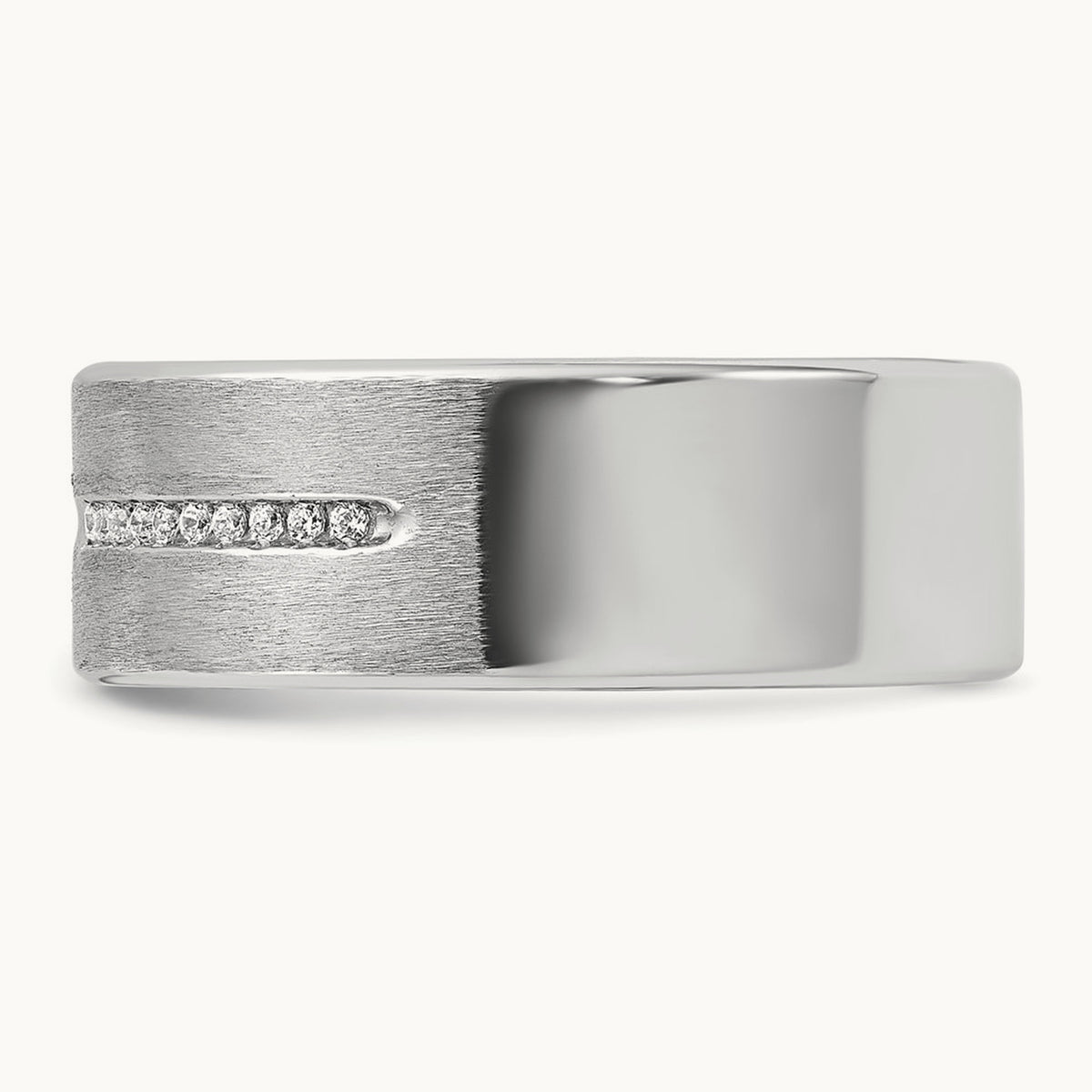 IBGoodman Men's Polished and Satin AA Diamond Ring, 14K White Gold