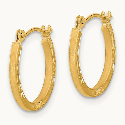 Satin and Polished Diamond Cut Design Hoops, 14K