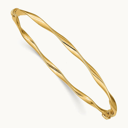 Polished Twisted Hinged Bangle Bracelet, 14K