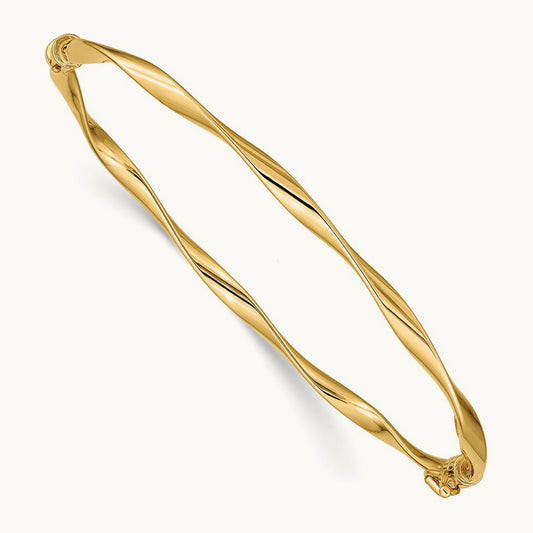 Polished Twisted Hinged Bangle Bracelet, 14K