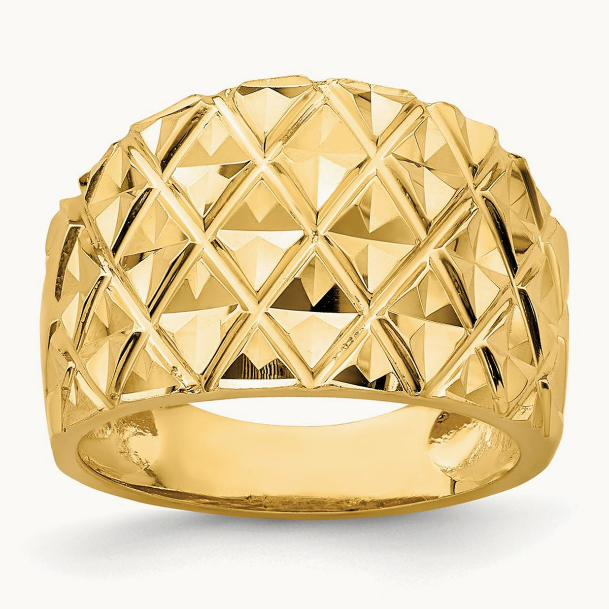 D/C Quilted Pattern Dome Ring, 14K