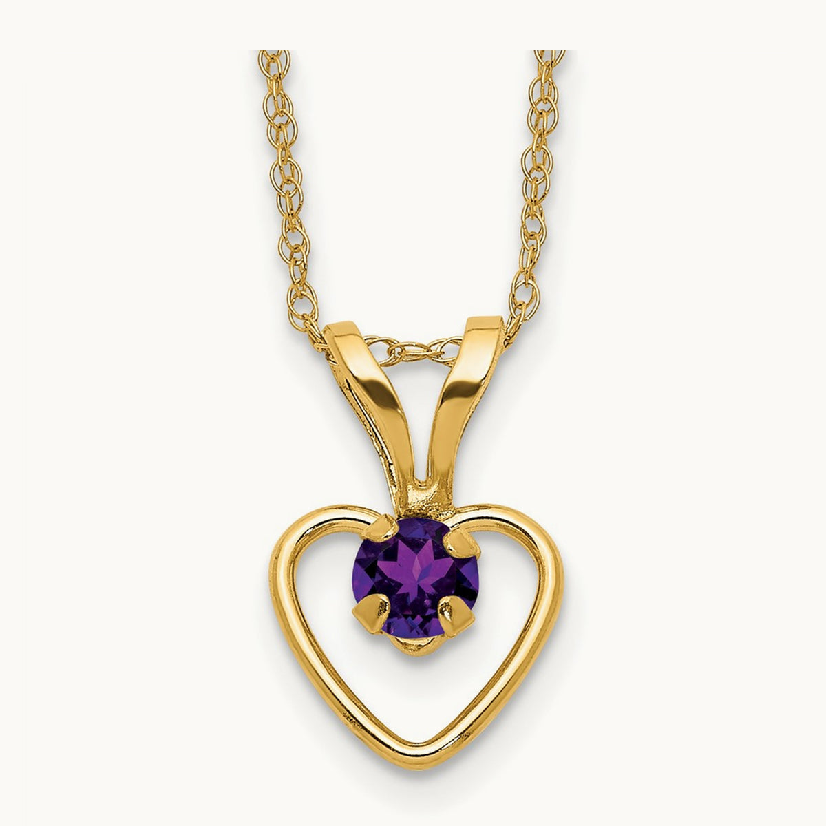 Madi K Amethyst Heart Birthstone Necklace, 3mm, 14K