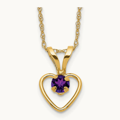 Madi K Amethyst Heart Birthstone Necklace, 3mm, 14K