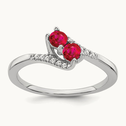 Ruby and Diamond 2-stone Bypass Ring, 14K White Gold
