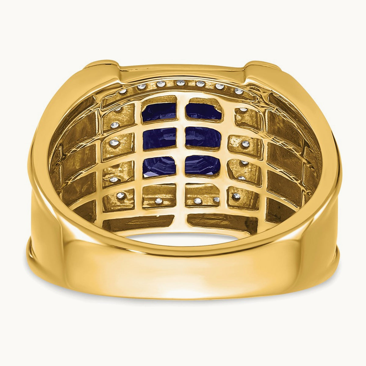 Created Checkerboard Sapphire and Diamond Mens Ring, 14K