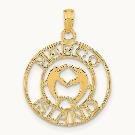 MARCO ISLAND with Dolphins Circle Pendant, 14K