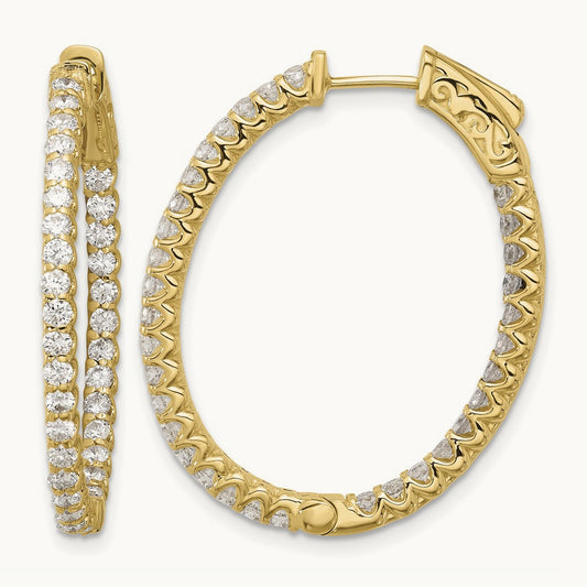 2.3ct 66- In/Out Oval Hoop w/ Safety Clasp Diamond Earrings, 2.0mm, 14K