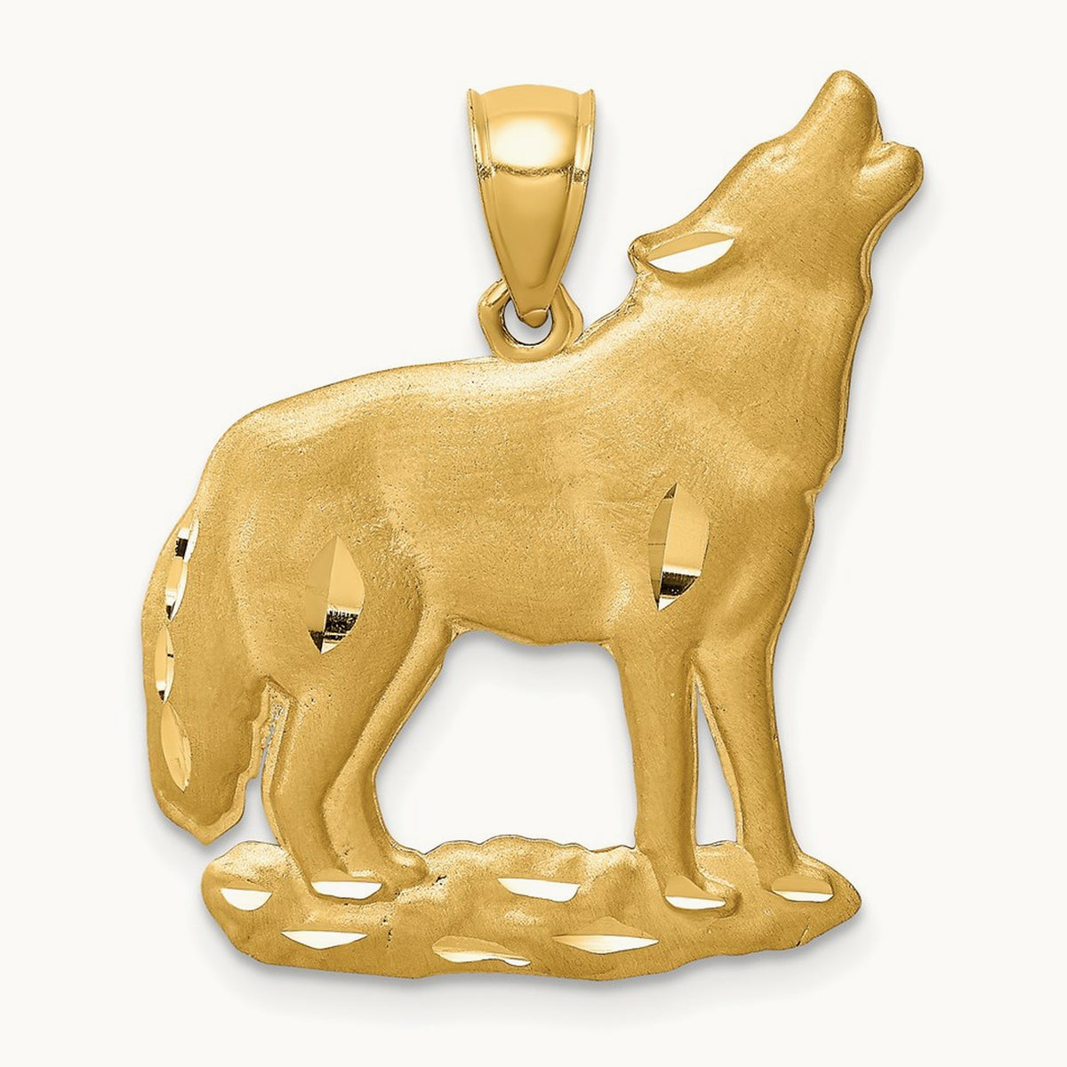 Brushed D/C Wolf Pendant, 14K