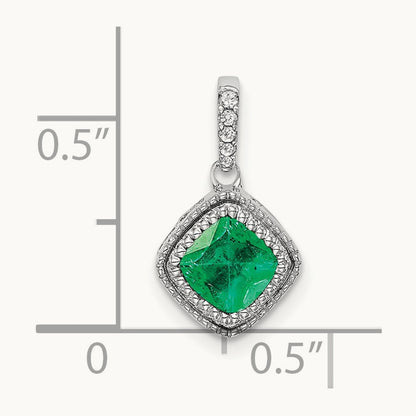 Cushion Emerald and Diamond Pendant — 14.9mm