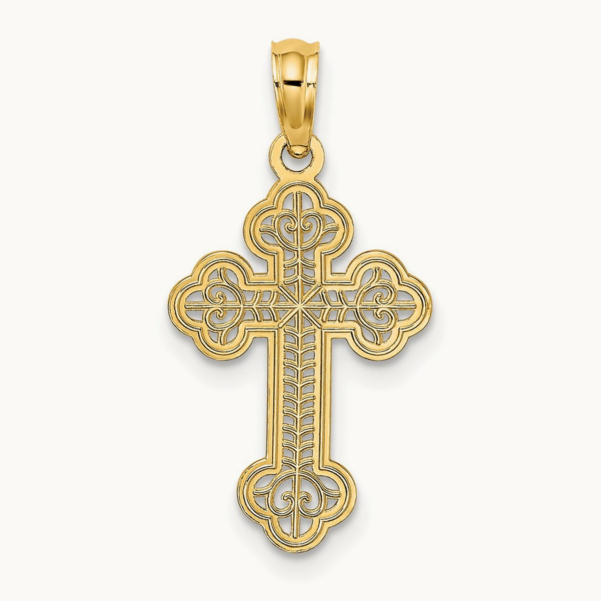 Lace Center Budded Cross Charm, 14K