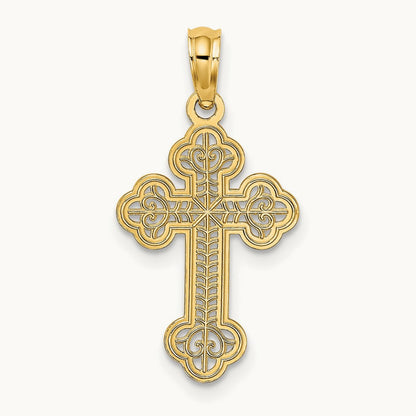Lace Center Budded Cross Charm, 14K