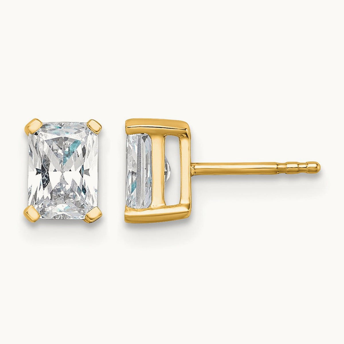 Radiant Four-Prong Stud Earrings, 0.50-6.00 ct tw Lab-Grown Diamond — 1 1/2 ct, 14K Yellow Gold