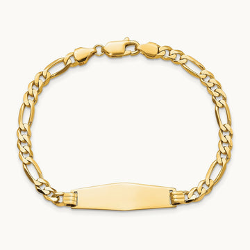 Soft Diamond Shape Flat Figaro Link ID Bracelet, 14K
